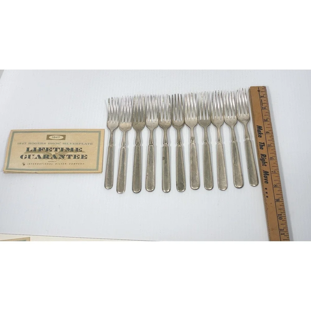 1847 Rogers Bros Silverplate Flatware 18pc Fiddle Pattern Forks Spoons Knives